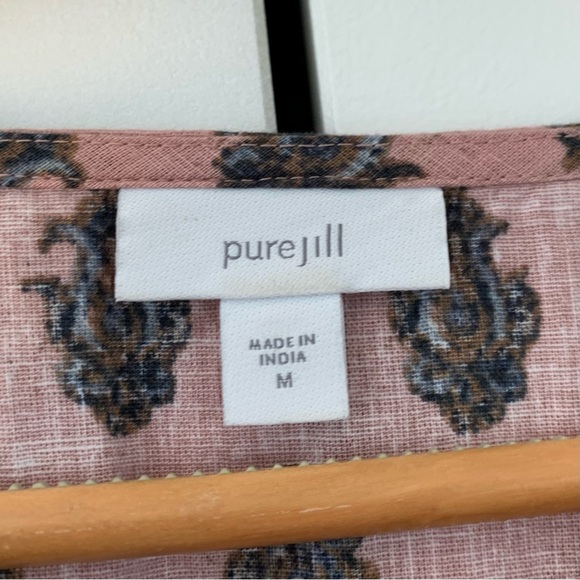 J. Jill Tunic Cotton Linen Block Print Floral Shift Split Neck 3/4 Sleeve Size M - Picture 6 of 8